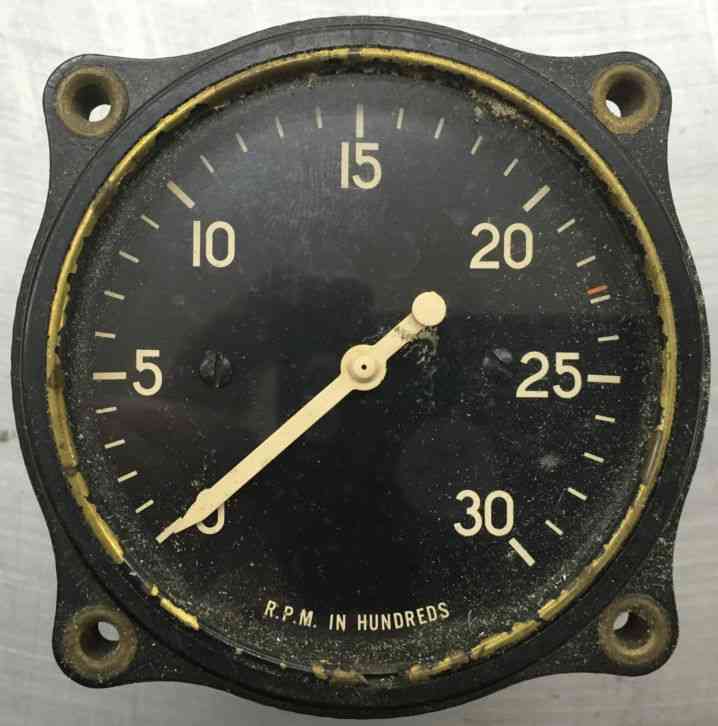 Vintage airplane aircraft tachometer rpm gauge